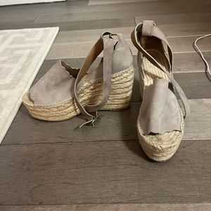 Chloe Suede Espadrille Scalloped Wedges